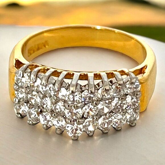 Vintage Jewelry - Vintage 1970s CZ Cluster Ring Size 7 14K HGE Gold Plate Original Unworn - 3E